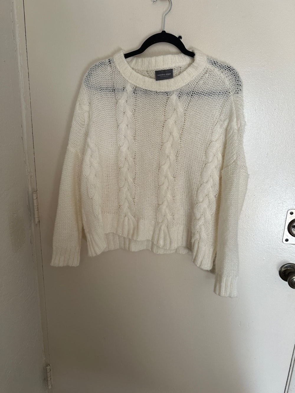 Wooden Ships  Cream Cable Crewneck Sweater